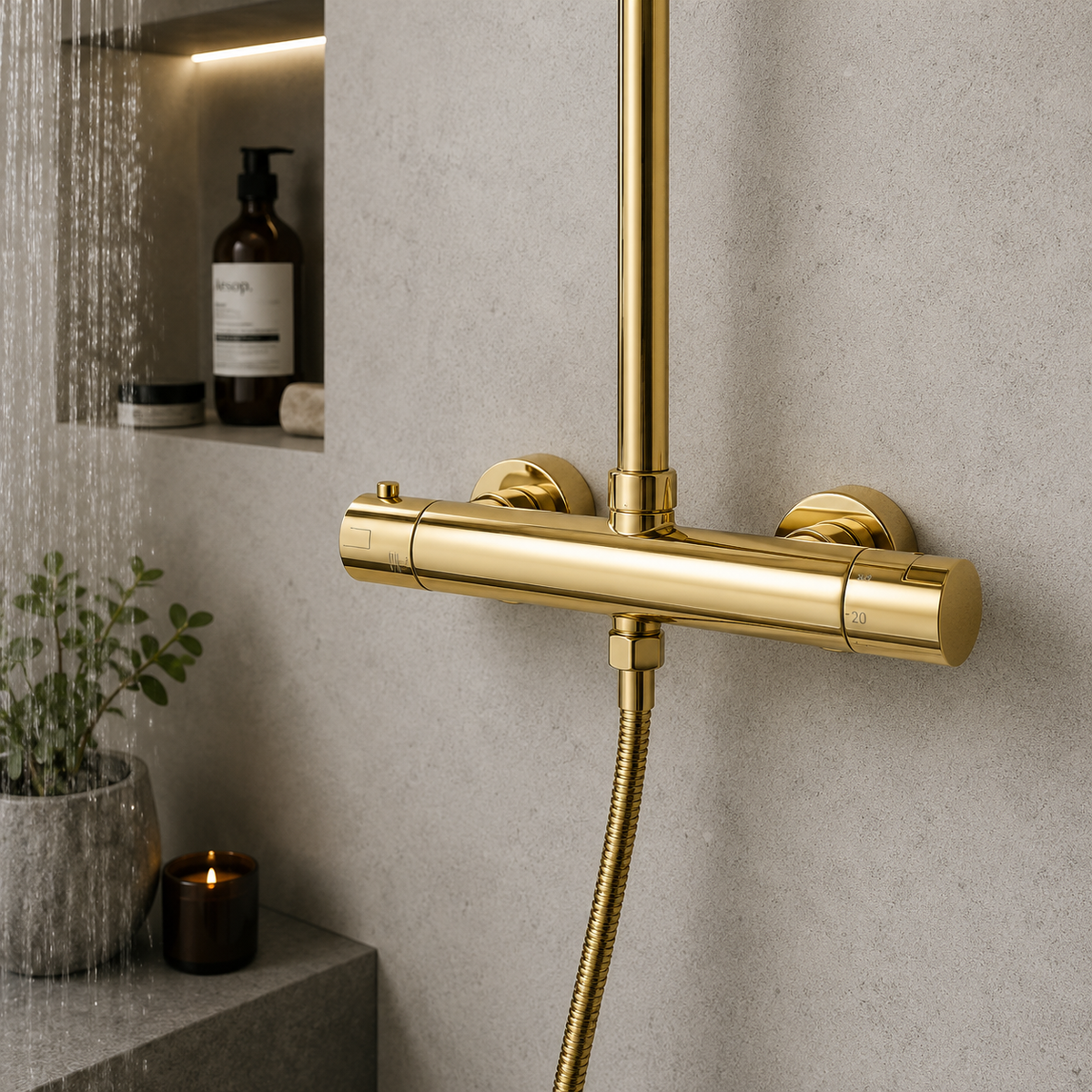 Goldene Thermostat-Duschsäule