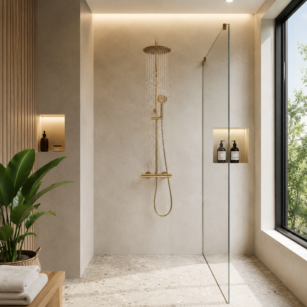 Goldene Thermostat-Duschsäule