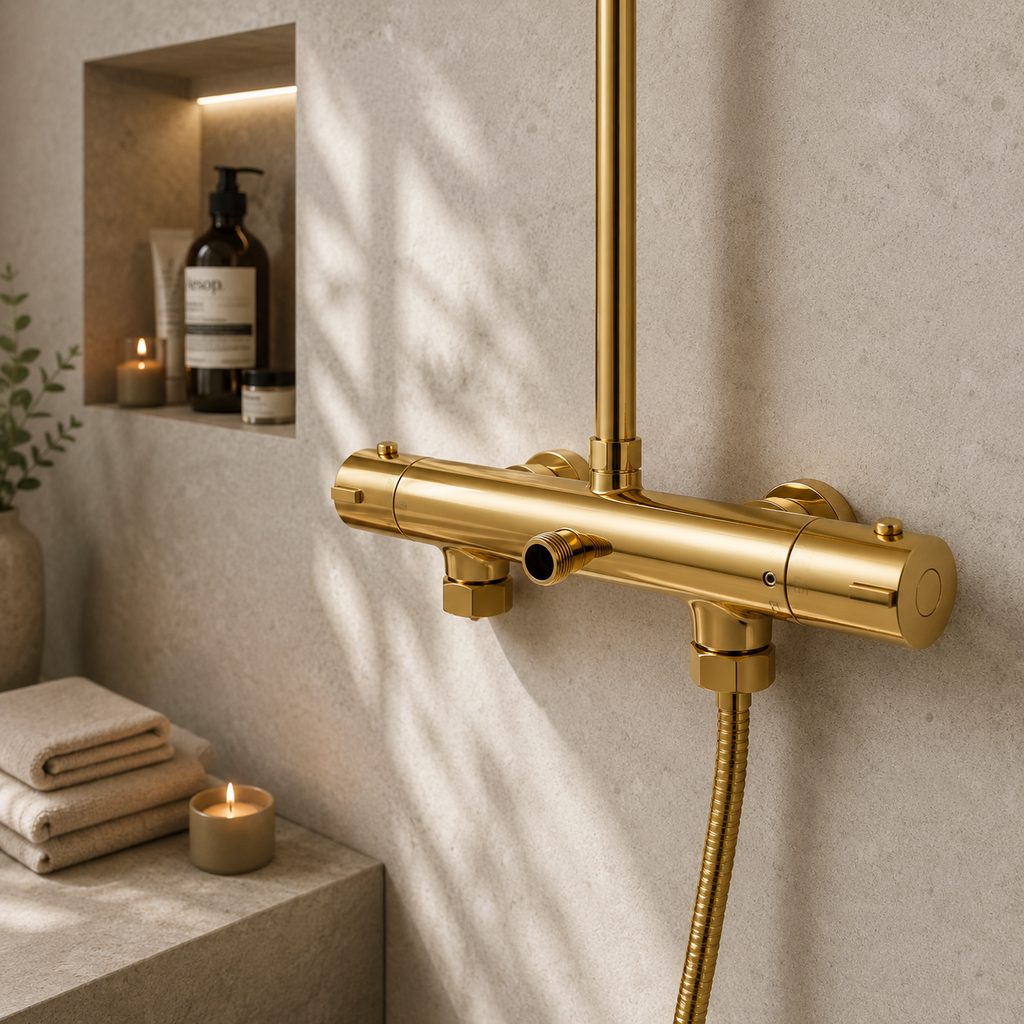 Goldene Thermostat-Duschsäule