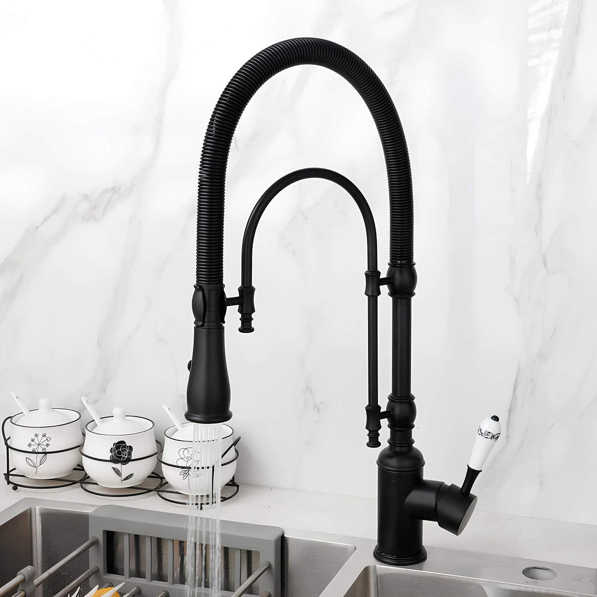 Messing-Küchenhahn, Auszugsbrause, Flexible Feder