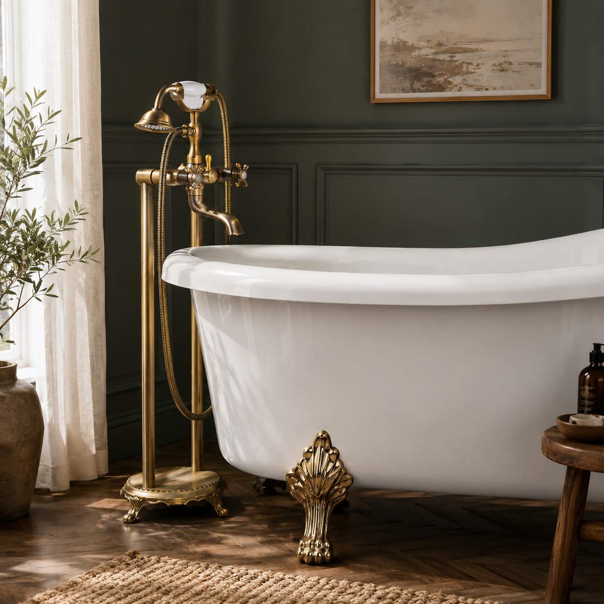 Freistehende Retro-Badewannenarmatur, Antikbronze